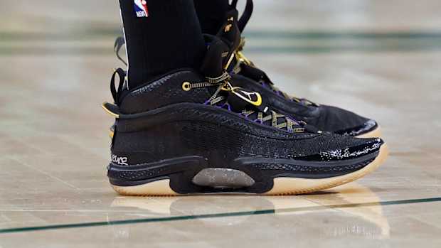 View of Jayson Tatum's shoes.